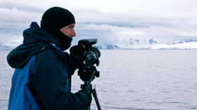 Steve filming in Antarctica 